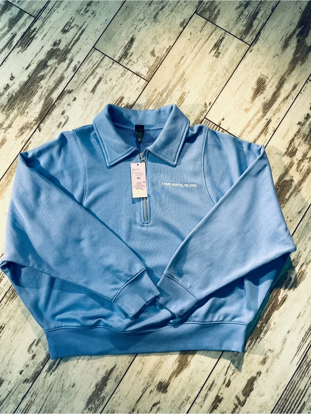 Wild Fable Cornflower Blue Polo Quarter Zip Sweatshirt Graphic Cropped XXL NWT - Picture 4 of 13